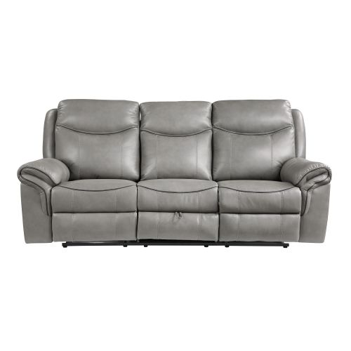 Gray 1pc Double Reclining Sofa w/ Drop Down Cup Holders