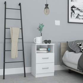 Nightstand Olienza, Two Drawers, One Shelf, White Finish