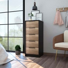 5 Drawers Dresser Maryland, Metal Handle, Black Wengue / Pine Finish