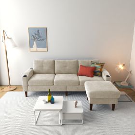 Convertible Combination Sofa Sofa L-Shaped Sofa with Footstools with Storage, Beige Sofa for Living Room