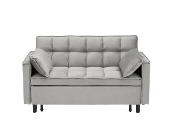 Modern Velvet Loveseat Futon Sofa Couch Pullout Bed, Small Love Seat Lounge Sofa w/Reclining Backrest, Toss Pillows, Pockets