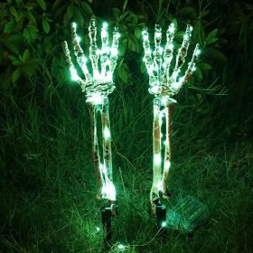 2pcs Solar Halloween Decorations Light, 2 Pack Lighted Skeleton Arms Hand Stakes, 40 LED Lights, Light Up Figurine Holiday Party Indoor Outdoor Decor (Quantity: 2 Pack, Color: Green)