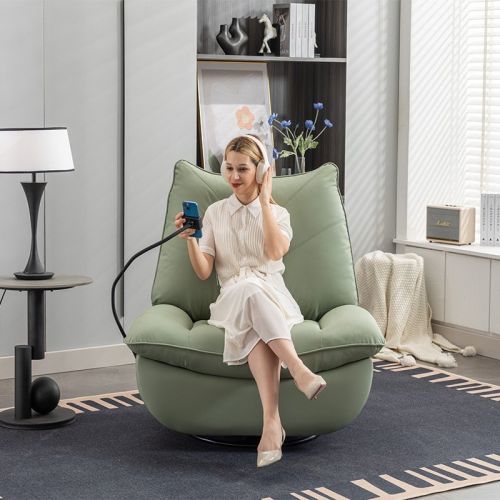 Power Recliner Chair, Modern Faux Leather Swivel Glider with Type-C & USB Port, Home Theater Seating Single Reclining Sofa with LED Lights