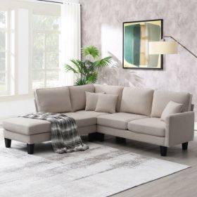 90*88" Terrycloth Modern Sectional Sofa,5-Seat Practical Couch Set with Chaise Lounge (Color: Beige)